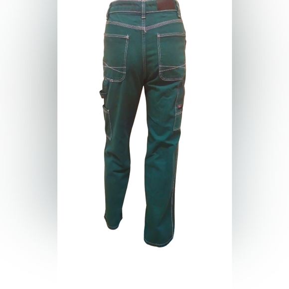 Bershka Straight Leg Cargo Women Jeans Dark Forest Size 00 - Picture 2 of 10